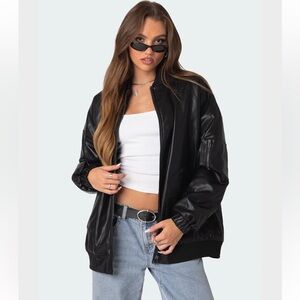black edikted oversized leather jacket